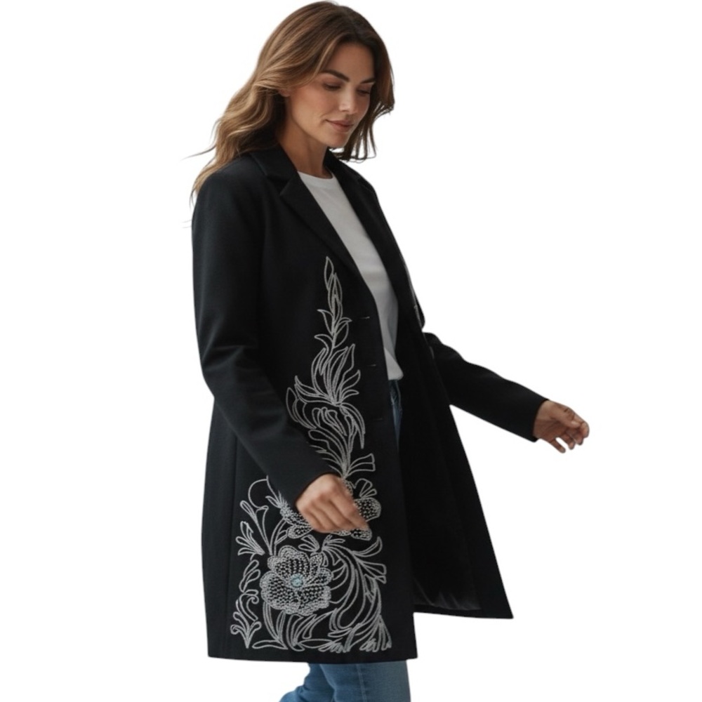 BIANCA NYGARD Embroidered Beaded, Gem Detail Cotton Women's Jacket, Sz 12